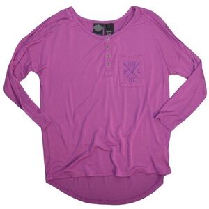 Harley Davidson Raw Edge Soft Pullover Henley Top, Magenta Color - Size‎ Small